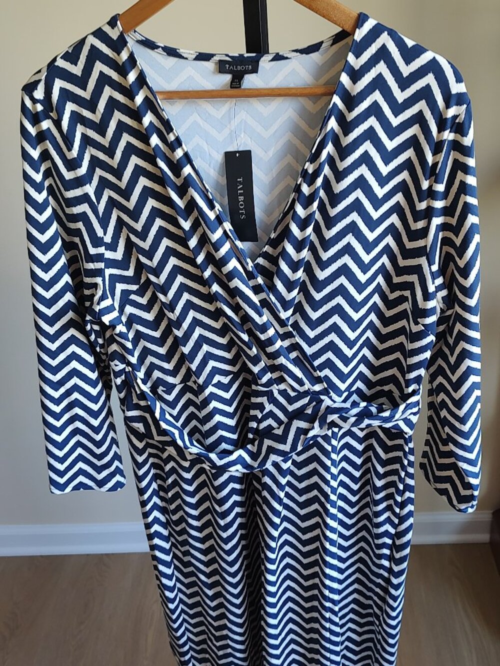 Talbots Blue & White Zig Zap Striped Dress - Size XL